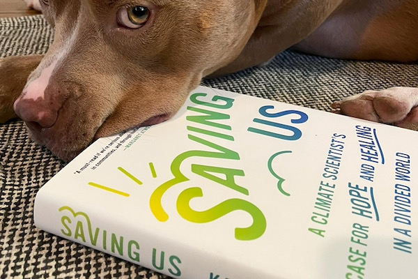 A member's pet promotes the Dallas Climate Book Club.