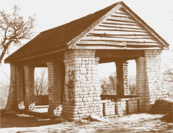 The Broadview Shelter with its wooden roof intact in this undated photo. Courtesy of the Fort Worth Nature Center and Refuge.