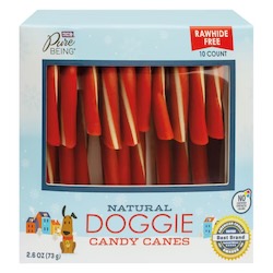 Candy Cane rawhide dog treats by Pure Being.