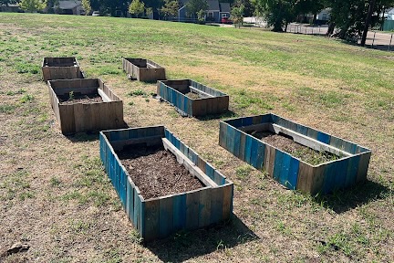 Garden boxes ready for planting at Arturo Salazar Elementary in Dallas ISD.
