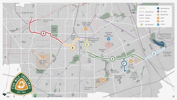 Map of the Five Mile Creek Greenbelt Master Plan. Courtesy of Trust for Public Land.