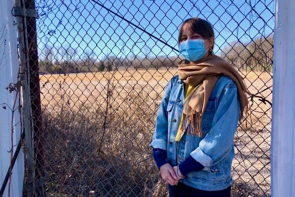 Evelyn Mayo at the barren Shingle Mountain site. Photo by Amy Martin. 