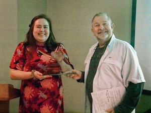 Haley Samsel, 2021 honoree, picked up her award for Environmental Reporter. Photo by J.G. Domke.