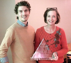 Brand Richter, winner of the Next Generation Award, with UNT instructor Jaime Baxter-Slye. Photo by J.G. Domke.