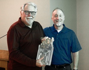 Tolbert Greenwood, winner of a Lifetime Achievement Award, is congratulated by John MacFarlane. Photo by J.G. Domke.