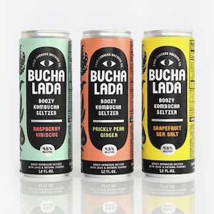 BuchaLada is a fizzy and fruity alcoholic kombucha by Dallas-based Four Corners Brewing.