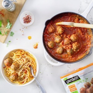 Create a quick and easy and healthy Italian feast with Gardein's Meatless Meatballs. Courtesy of Gardein.
