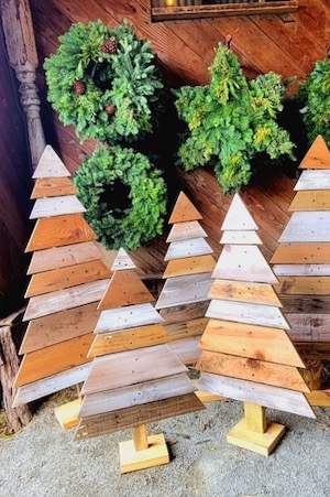 These decorative wooden Christmas trees can be purchased at Rooted In. Courtesy of Rooted In.