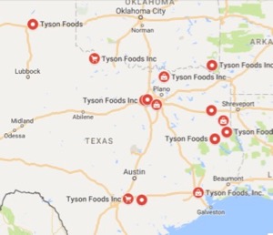 Tyson facilities in Texas