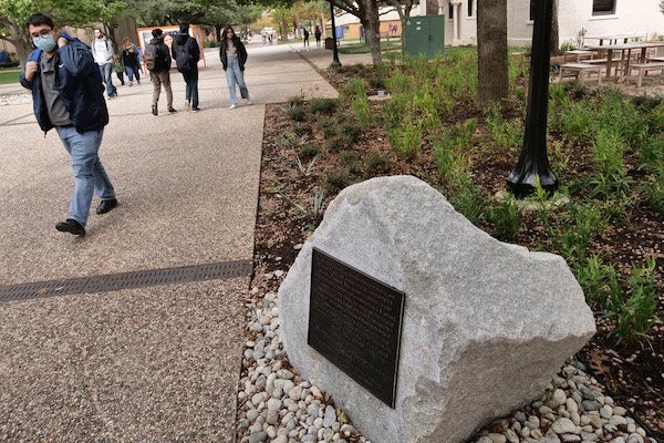 A monument at the University of Texas at Arlington acknowleging the Native American tribes who occupied the land was installed in October. Photo by J.G. Domke.